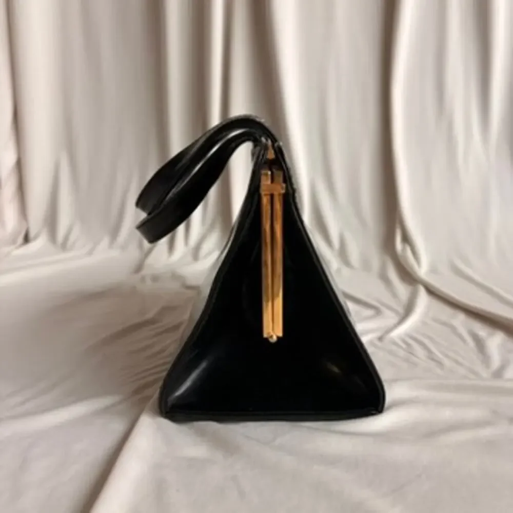 Vintage Valentino 80s Black Patent Leather Bag w/ Gold Clasp